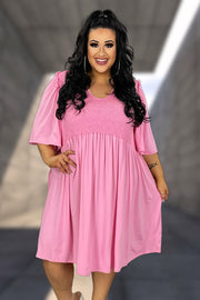 33 SSS-U {Look Stunning In Curvy} Pink Smocked Dress CURVY BRAND!!!  EXTENDED PLUS SIZE XL 2X 3X 4X 5X 6X