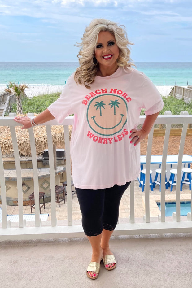 30 GT-B (Beach More) Pink  Smiley Face Graphic Tee PLUS SIZE 1X 2X 3X