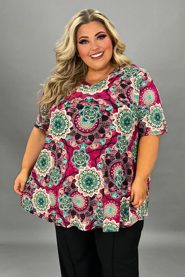 27 PSS {On My Side} Magenta Mandala Print V-Neck Top EXTENDED PLUS SIZE 3X 4X 5X