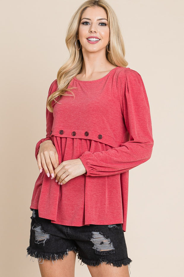 59 SLS {Casual Beauty} Red Babydoll Top w/Buttons PLUS SIZE 1X 2X 3X