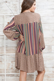 96 CP [Dainty News} Mocha/Multi-Color Print Dress PLUS SIZE XL 2X 3X