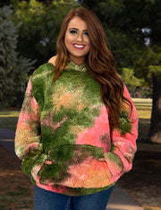 23 HD-I {Melon Fluff} Pink Green Sherpa Hoodie SALE!!  PLUS SIZE XL 2X 3X