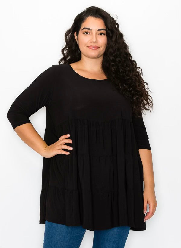 68 SQ {Always Ready} Black Tiered  Tunic CURVY BRAND!!! EXTENDED PLUS SIZE 3X 4X