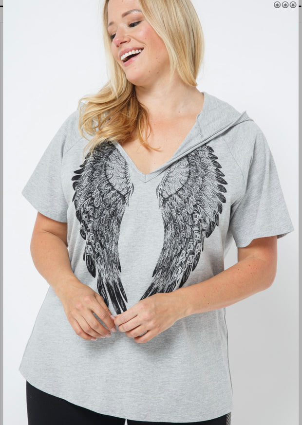 28 HD {Ready To Fly} VOCAL H.Grey Angel Wings Hoodie PLUS SIZE XL 2X 3X