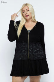 47 OT {Be That Girl} VOCAL Black Waffle Knit & Lace Hoodie PLUS SIZE 1X 2X 3X