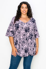 60 PSS {Finishing Touch} Purple Floral V-Neck Top CURVY BRAND!!!  EXTENDED PLUS SIZE 3X 4X 5X 6X