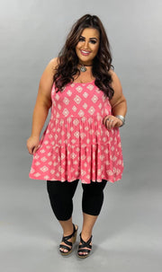65 SV-N {Full Agenda} SALE!!  Coral Aztec Print Tunic PLUS SIZE 1X 2X 3X