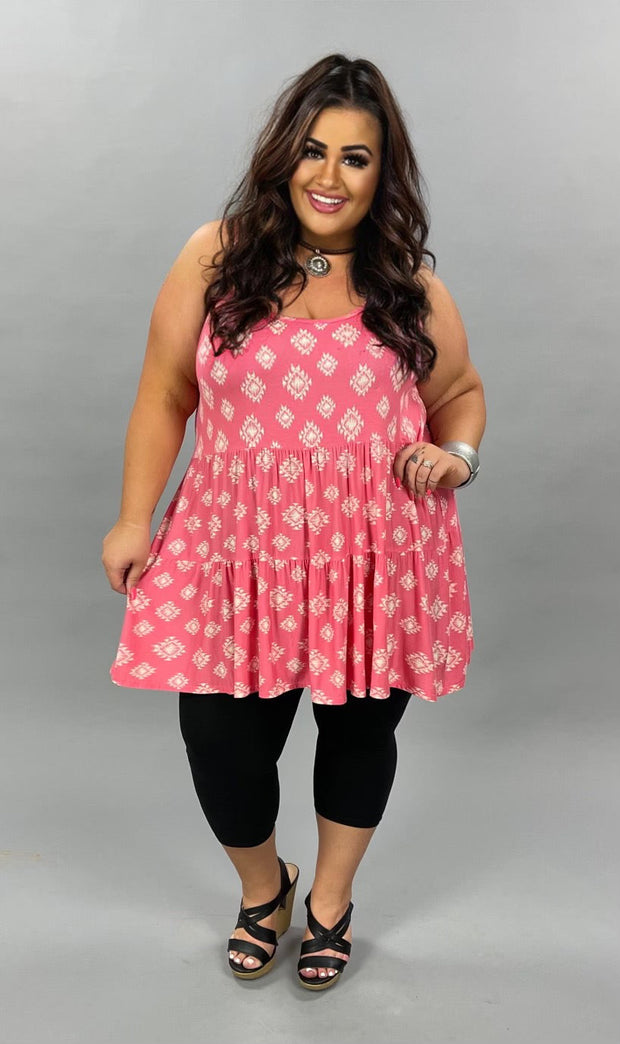 65 SV-N {Full Agenda} SALE!!  Coral Aztec Print Tunic PLUS SIZE 1X 2X 3X