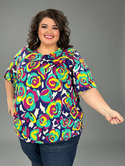24 PSS {Never Satisfied} Purple Teal Yellow Print Top EXTENDED PLUS SIZE 4X 5X 6X
