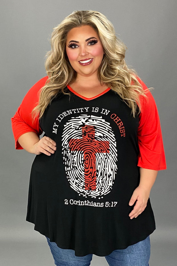 54 GT {Identity Is In Christ} Black Graphic Tee  CURVY BRAND!! EXTENDED PLUS SIZE XL 2X 3X 4X 5X 6X