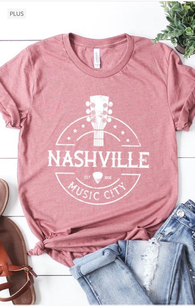 64 GT-E {Nashville Music City} Heather Mauve Graphic Tee PLUS SIZE 2X 3X