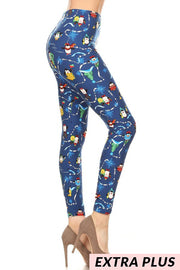 LEG-25 {Penguin Fun} Navy Penguin Print Leggings PLUS SIZE