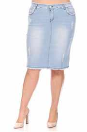 LEG-21  {Here At Last} Lt. Blue Wash Stretch Denim Skirt PLUS SIZE 1X 2X 3X