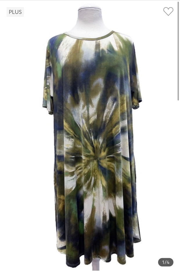 97 PSS {A New Tomorrow} Olive Tie Dye Print Dress PLUS SIZE 1X 2X 3X