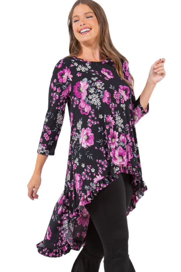 75 PQ {Nothing But Beauty} Black Floral High/Low Tunic PLUS SIZE 1X 2X 3X