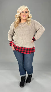 22 CP-G {Clear Your Schedule} SALE!  Grey Red Plaid Contrast Top PLUS SIZE XL 2X 3X
