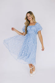 LD-E {Stand Out} Baby Blue Floral Applique on Lace Lined Dress PLUS SIZE 3X