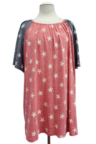 25 CP {Catch A Star} Red/Grey Star Print Top EXTENDED PLUS SIZE 4X 5X 6X