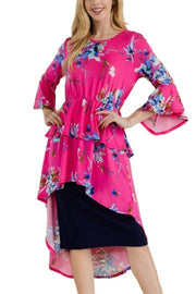 LD-Y {Making Big Moves} Fuchsia Floral High/Low Tunic PLUS SIZE 1X 2X 3X