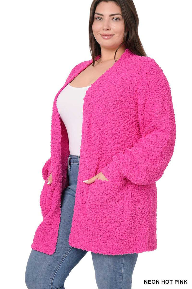 12 OT {Off To Explore} Neon Hot Pink Sweater w/Pockets PLUS SIZE 1X 2X 3X