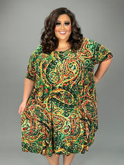 89 PSS {Party Day} Green Orange Paisley Tiered Dress EXTENDED PLUS SIZE 3X 4X 5X