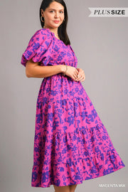LD-R {Gain Confidence} Umgee Magenta/Purple Floral Dress PLUS SIZE XL 1X 2X