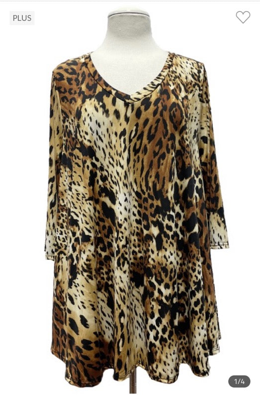 66 PQ {On The Way} Leopard Print V-Neck Top EXTENDED PLUS SIZE 3X 4X 5X