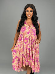 36 SV-C {In My Feelings} Umgee Violet Floral Hi/Low Dress PLUS SIZE XL 1X 2X
