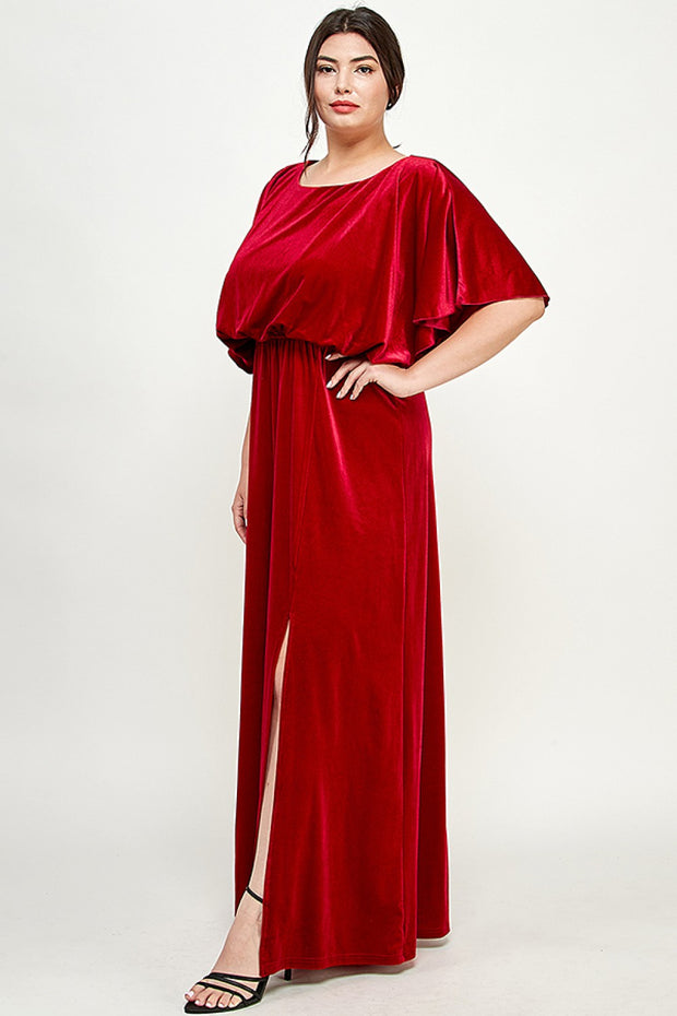 LD-M {Searching For The Party}  Red Velvet Maxi Dress PLUS SIZE 1X 2X 3X