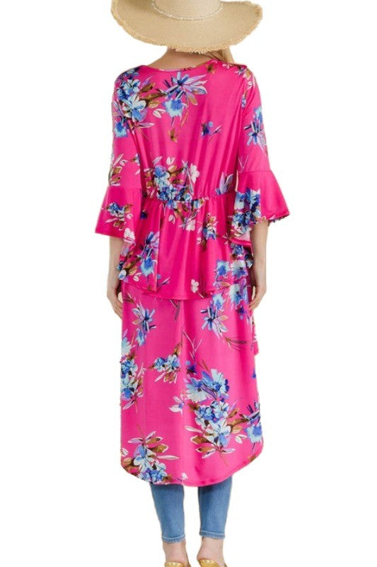 LD-Y {Making Big Moves} Fuchsia Floral High/Low Tunic PLUS SIZE 1X 2X 3X