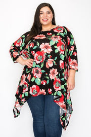 11 PSS {Life Of The Party} Black Floral Asymmetrical Top EXTENDED PLUS SIZE 3X 4X 5X