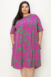 26 PSS {Success Story} Fuchsia/Green Floral Print Dress EXTENDED PLUS SIZE 4X 5X 6X
