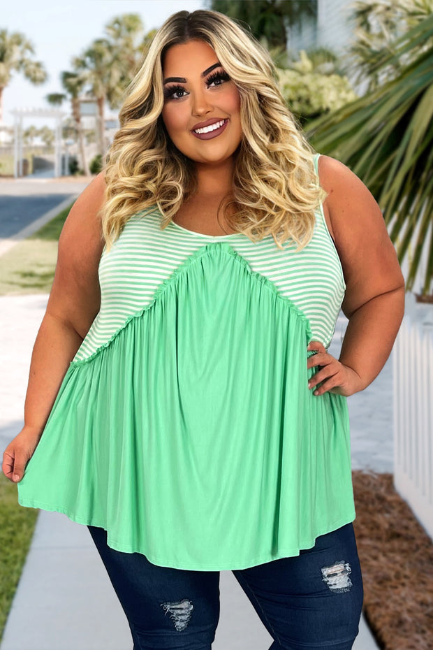 98 SV-E {All For Fun} SALE!!!  Mint Stripe Print Top PLUS SIZE 1X 2X 3X