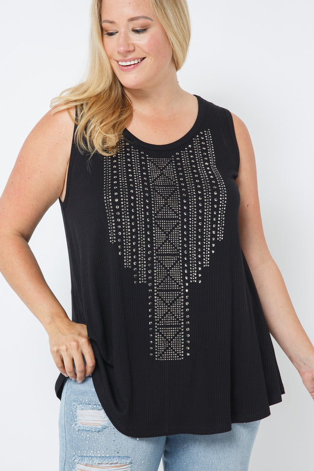 39 SV {After Everything} VOCAL Black Ribbed Top w/Studs PLUS SIZE XL 2X 3X