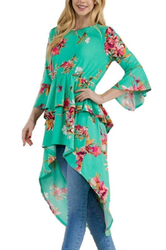 LD-I {Making Big Moves} Mint Floral High/Low Tunic PLUS SIZE 1X 2X 3X