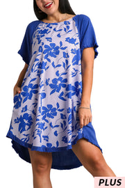 32 CP {Country Retreat} Umgee Royal Blue Floral Dress PLUS SIZE XL 1X 2X