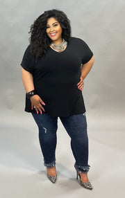 72 SSS-G {Up Your Game} Black SALE! V-Neck Tunic W/Side Slits Plus Size 1X 2X 3X