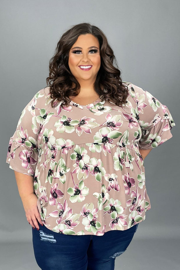 79 PQ-A {Floral Thrills} Mauve SALE!!  Floral Babydoll Top EXTENDED PLUS SIZE 3X 4X 5X