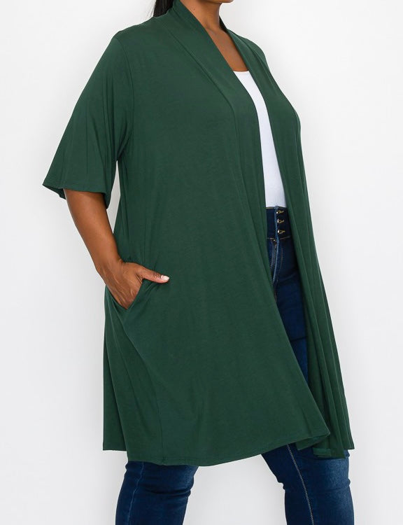 39 OT {Living In Style} Green Short Sleeve Duster w/Pockets CURVY BRAND!!!  EXTENDED PLUS SIZE 4X 5X 6X