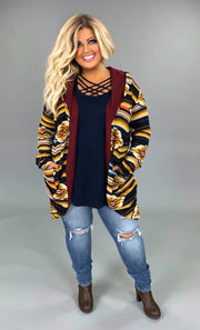 OT-C {Best Of Times} Burgundy Aztec  Print Cardigan
