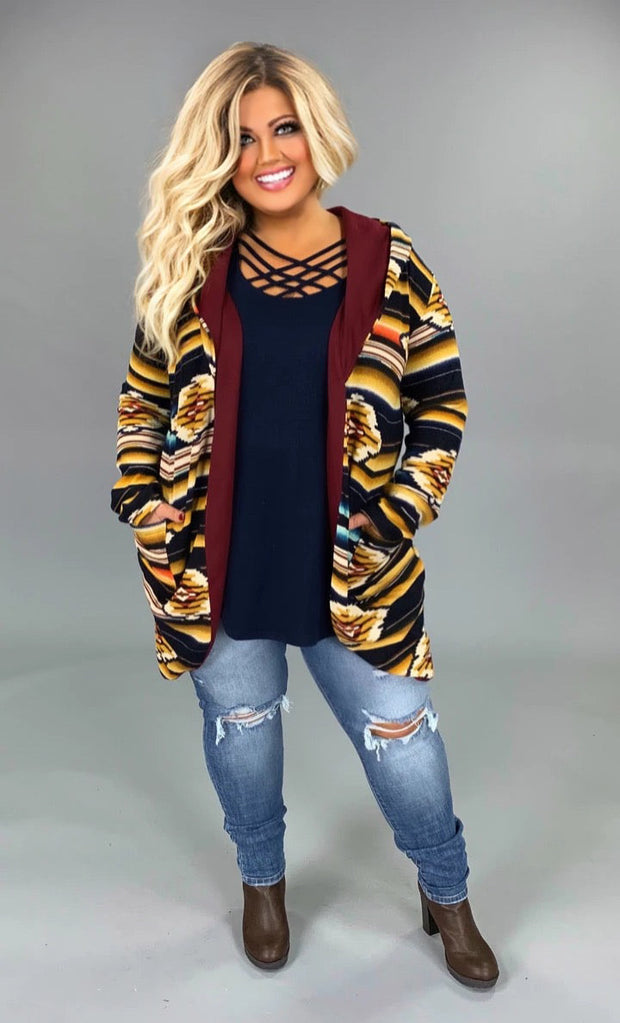 OT-C {Best Of Times} Burgundy Aztec  Print Cardigan