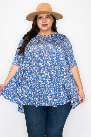 42 PSS {Cause I Said So} Royal Blue Floral Top EXTENDED PLUS SIZE 3X 4X 5X