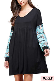 12 CP-C {Just Admit It} Black With Blue Aztec Sleeve Tunic SALE!!!  PLUS SIZE XL 2X 3X