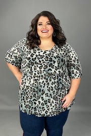 20 PSS-Z {Leopard Stressed} Grey Leopard Print Top EXTENDED PLUS SIZE 3X 4X 5X