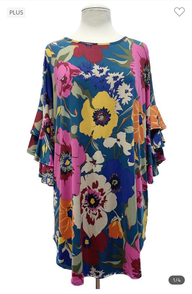 83 PQ-A {Adventure In Style} Teal Multi-Color Print Tunic  SALE!!!   EXTENDED PLUS SIZE 3X 4X 5X