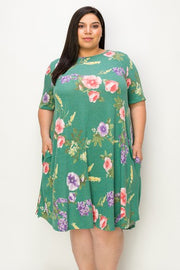 12 PSS {Dreaming In Floral} Green Floral Dress w/Pockets PLUS SIZE XL 2X 3X