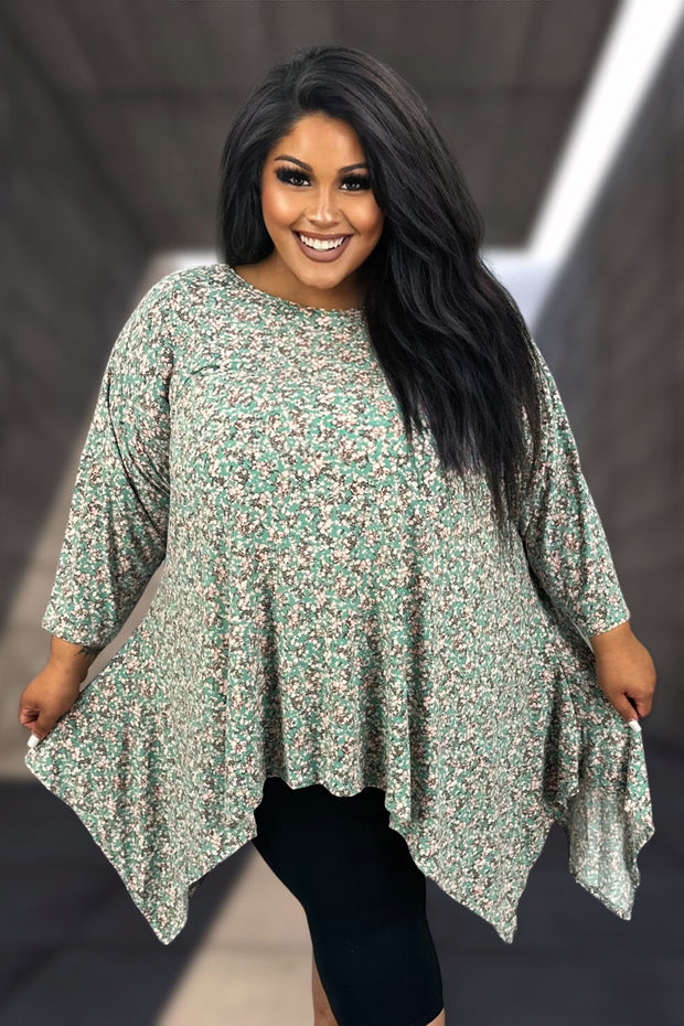 18 PQ {Blossom Green Floral Asymmetrical Top EXTENDED PLUS – Curvy Boutique Plus Size Clothing