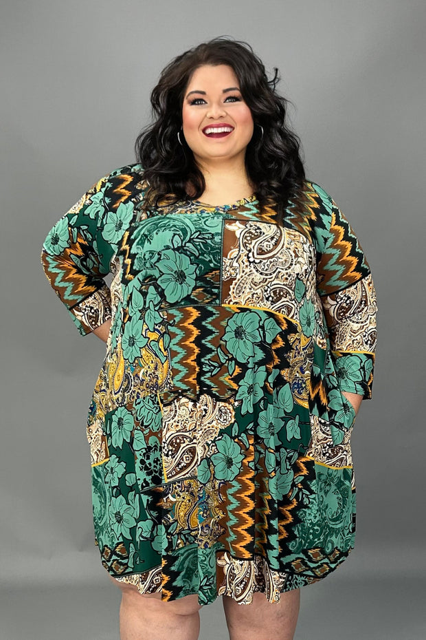 95 PQ-Z {Wear Your Confidence} Green Floral Print Dress  SALE!!!    EXTENDED PLUS SIZE 3X 4X 5X