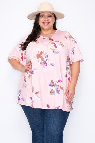 42 PSS {Floaty Flowers} Pink Top w/Mixed Print Flowers EXTENDED PLUS SIZE 4X 5X 6X