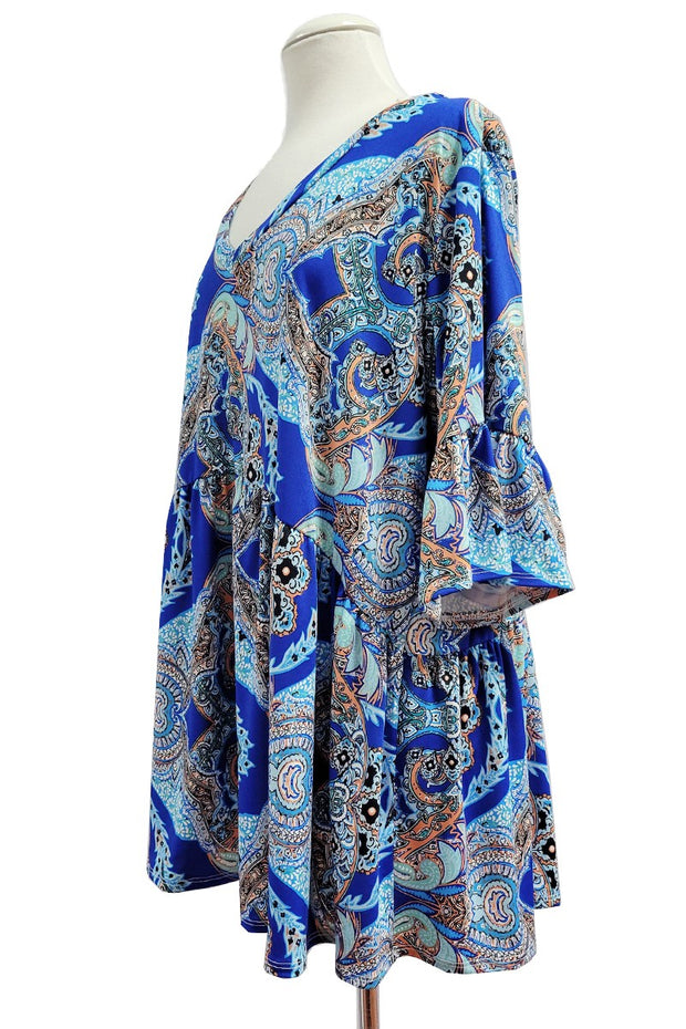 75 PSS {Spill The Tea} Blue Paisley Babydoll Tunic EXTENDED PLUS SIZE 3X 4X 5X